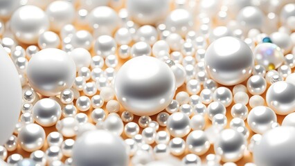 Aufkleber - White and golden pearls, beads, 3d render balls, sphares, round shapes backgorund.