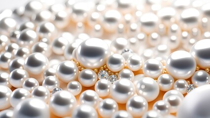 Aufkleber - White and golden pearls, beads, 3d render balls, sphares, round shapes backgorund.