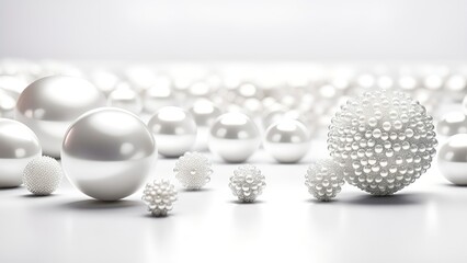 Aufkleber - White and golden pearls, beads, 3d render balls, sphares, round shapes backgorund.
