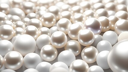 Aufkleber - White and golden pearls, beads, 3d render balls, sphares, round shapes backgorund.