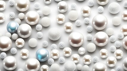 Aufkleber - White and golden pearls, beads, 3d render balls, sphares, round shapes backgorund.