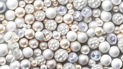 Aufkleber - White and golden pearls, beads, 3d render balls, sphares, round shapes backgorund.