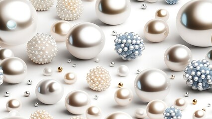 Aufkleber - White and golden pearls, beads, 3d render balls, sphares, round shapes backgorund.