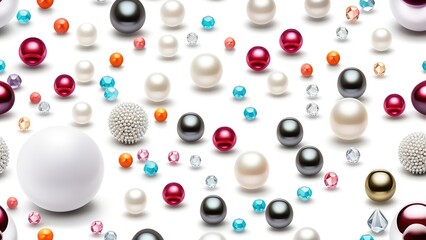 Aufkleber - White and golden pearls, beads, 3d render balls, sphares, round shapes backgorund.