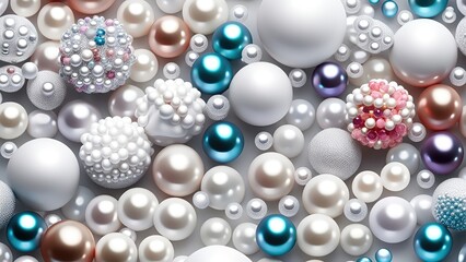 Aufkleber - White and golden pearls, beads, 3d render balls, sphares, round shapes backgorund.