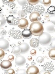 Aufkleber - White and golden pearls, beads, 3d render balls, sphares, round shapes backgorund.