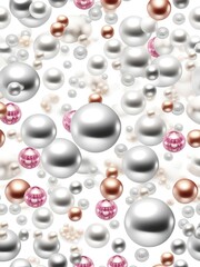 Aufkleber - White and golden pearls, beads, 3d render balls, sphares, round shapes backgorund.