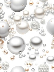 Aufkleber - White and golden pearls, beads, 3d render balls, sphares, round shapes backgorund.