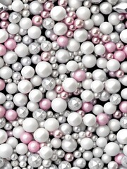 Aufkleber - White and golden pearls, beads, 3d render balls, sphares, round shapes backgorund.