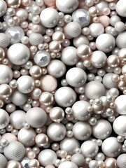 Aufkleber - White and golden pearls, beads, 3d render balls, sphares, round shapes backgorund.
