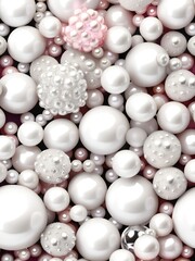 Aufkleber - White and golden pearls, beads, 3d render balls, sphares, round shapes backgorund.