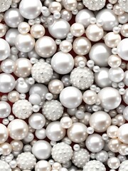Aufkleber - White and golden pearls, beads, 3d render balls, sphares, round shapes backgorund.