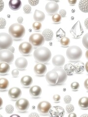 Aufkleber - White and golden pearls, beads, 3d render balls, sphares, round shapes backgorund.