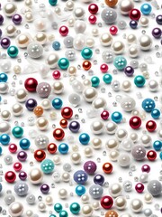 Aufkleber - White and golden pearls, beads, 3d render balls, sphares, round shapes backgorund.