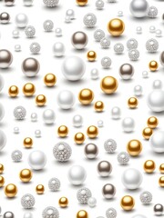 Aufkleber - White and golden pearls, beads, 3d render balls, sphares, round shapes backgorund.