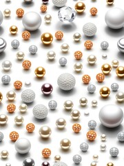 Aufkleber - White and golden pearls, beads, 3d render balls, sphares, round shapes backgorund.