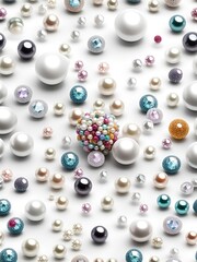 Aufkleber - White and golden pearls, beads, 3d render balls, sphares, round shapes backgorund.