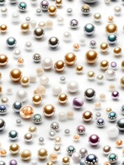 Aufkleber - White and golden pearls, beads, 3d render balls, sphares, round shapes backgorund.