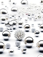 Poster - White and golden pearls, beads, 3d render balls, sphares, round shapes backgorund.