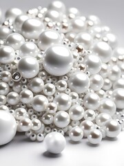 Aufkleber - White and golden pearls, beads, 3d render balls, sphares, round shapes backgorund.