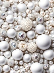 Aufkleber - White and golden pearls, beads, 3d render balls, sphares, round shapes backgorund.