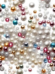 Aufkleber - White and golden pearls, beads, 3d render balls, sphares, round shapes backgorund.