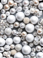 Aufkleber - White and golden pearls, beads, 3d render balls, sphares, round shapes backgorund.