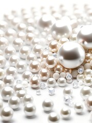 Aufkleber - White and golden pearls, beads, 3d render balls, sphares, round shapes backgorund.