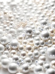 Aufkleber - White and golden pearls, beads, 3d render balls, sphares, round shapes backgorund.