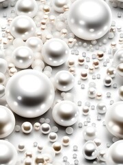 Aufkleber - White and golden pearls, beads, 3d render balls, sphares, round shapes backgorund.
