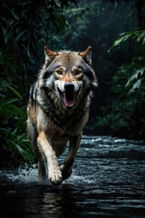 Wall Mural - wolf's attack, realistic images of wild animal attacks