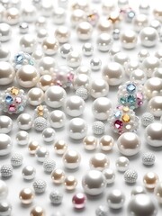 Aufkleber - White and golden pearls, beads, 3d render balls, sphares, round shapes backgorund.
