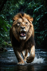 Wall Mural - lion's attack, realistic images of wild animal attacks