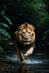 Wall Mural - lion's attack, realistic images of wild animal attacks