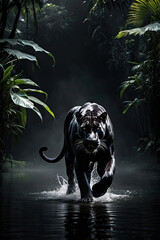 Wall Mural - black panther's attack, realistic images of wild animal attacks