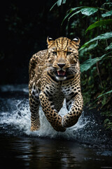 Wall Mural - leopard's attack, realistic images of wild animal attacks