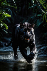 Wall Mural - black panther's attack, realistic images of wild animal attacks