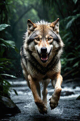 Wall Mural - wolf's attack, realistic images of wild animal attacks