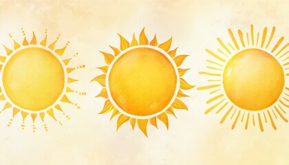 Wall Mural - Yellow ink of four suns watercolor vector illustration