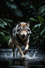 Wall Mural - wolf's attack, realistic images of wild animal attacks