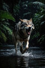Wall Mural - wolf's attack, realistic images of wild animal attacks