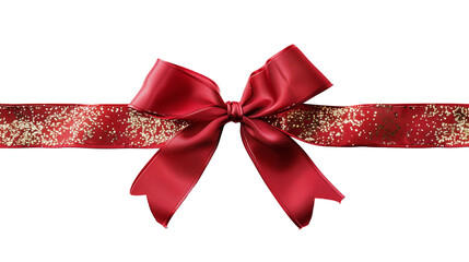 red ribbon and bow with gold isolated against transparent background