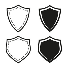 Wall Mural - Set of shield icons vector. Two styles of black and white protection symbols. Security and defense emblem design.