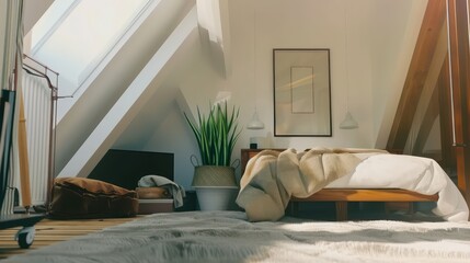 Canvas Print - modern attic bedroom interior design