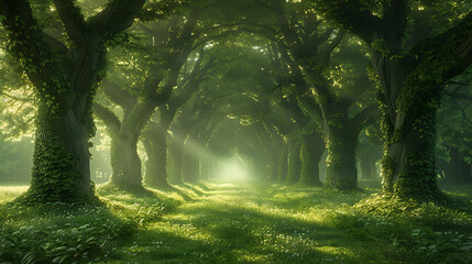 Wall Mural - enchanted forest where the trees whisper the secrets of the Emerald Tablets in a mystical glade