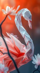 Wall Mural - Ethereal Origami Swan:A Captivating Geometric Dance of Light and Shadow