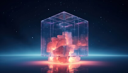 Wall Mural - neon cube floating in space wallpaper