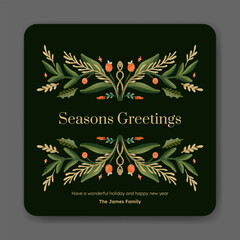 Wall Mural - Holiday greetings card with Christmas garland, winter plant. trendy vintage style.