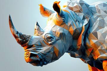 Canvas Print - Geometric Rhinoceros Polygon Wildlife Artwork Minimalist 3D Digital Render Cinematic Photographic Style Isolated Background