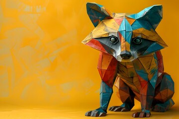 Wall Mural - Intricate Paper Sculpture of a Playful Raccoon in a Minimalist Studio Setting